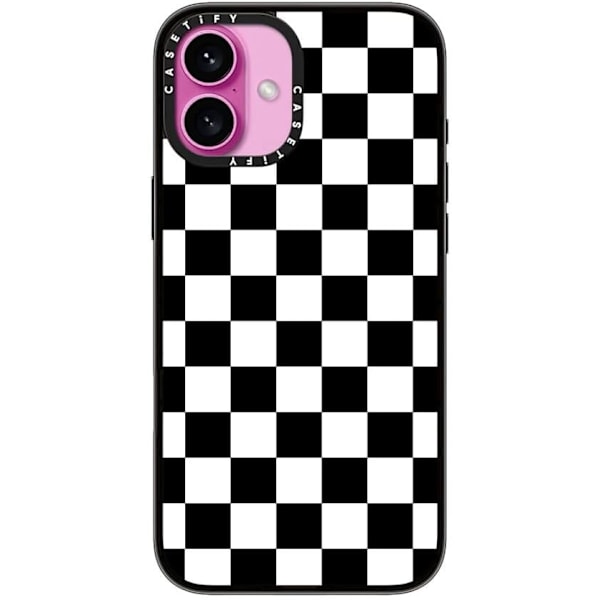 Kompakt iPhone 16 Pro Max Deksel [Lettvekt / 1,2 m 2X Militær Grad Fallbeskyttelse/Slank] - Kirsebær - Klar Svart Black White Check Checkerboard iPhone 16 Plus