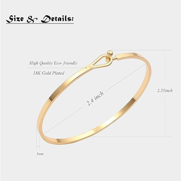 Elegant Guldbar Armbånd til Kvinder - Enkelt og Fint Tyndt Manchet Armbånd med Krog - 18K Forgyldt Håndlavet Minimalistisk Smykke