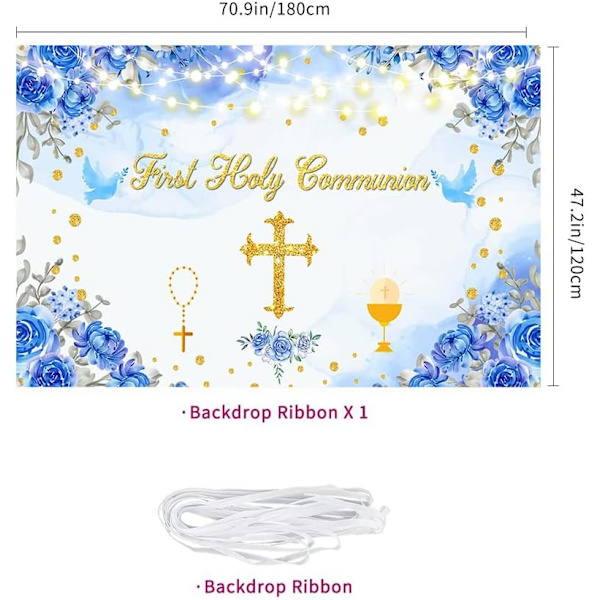 Första Högmässan Bakgrundsbanner Dop Dop Gud Välsigne Festdekorationer Banner Blå Första Högmässan Baby Shower Bakgrund för Pojkar