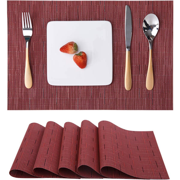 Set med 6 tvättbara vävda placemats för kök eller matbord Värmebeständiga halkfria vinyl placemats (30x45cm)