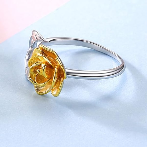 Rosblomster Ringar, Röd Ring för Kvinnor Flickor, Justerbar Förlovnings-/Löftes-/Vigselring för Älskare, Metall i Platina, Guld, Roséguld eller 925 Silver