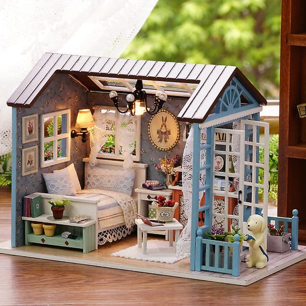 DIY Dollhouse with Dust Cover, Building Kit, Christmas Gift