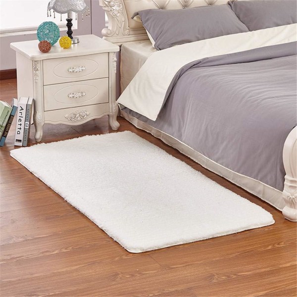 Shaggy halkfri matta, halkfri matta för sovrum i vardagsrummet, modern matta för sovrum i vardagsrummet (vit, 50 * 80 cm)