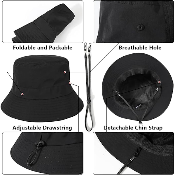 Solhatte til mænd og kvinder, fiskerhatte med hagestropper, vandtætte spandehatte, hurtigtørrende, bredskyggede fiskerhatte, foldbare Military green （60-65CM）