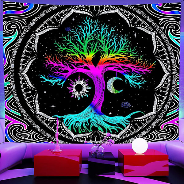 Glow in the Dark-vävnad, skogstapet, UV-vävnad väggbonad, estetisk vävnad heminredning för vardagsrum sovrum 150 cm x 130 cm