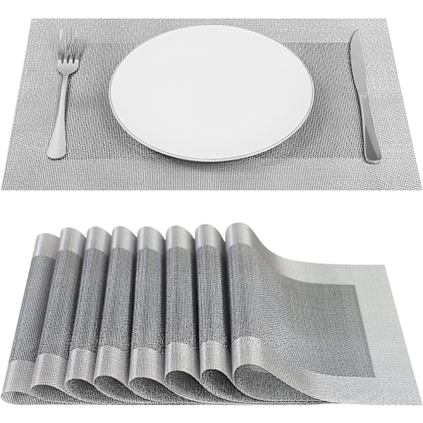 8 kappaleen setti lämmönkestäviä vinyylipaikka-alustoja, kudottu keittiön paikka-alustoille 45 cm * 30 cm
