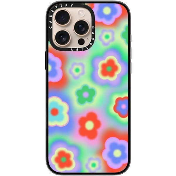 Kompakt iPhone 16 Pro Max Deksel [Lettvekt / 1,2 m 2X Militær Grad Fallbeskyttelse/Slank] - Kirsebær - Klar Svart Acid Flowers iPhone 16 Pro Max