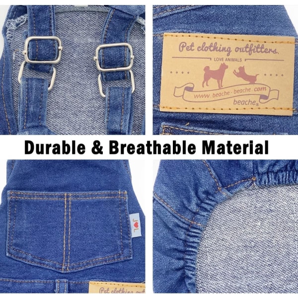 Hundskjortor Kläder Denim Overaller, Husdjursjeans Onesies Kläder, Mode Bekväma Blå Byxor Kläder för Hundar Katter Pojke Flicka (Blå, XX-Large）