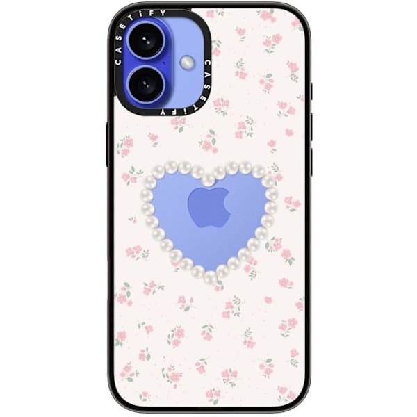 Kompakt iPhone 16 Pro Max Deksel [Lettvekt / 1,2 m 2X Militær Grad Fallbeskyttelse/Slank] - Kirsebær - Klar Svart Pearly Heart iPhone 16 Plus
