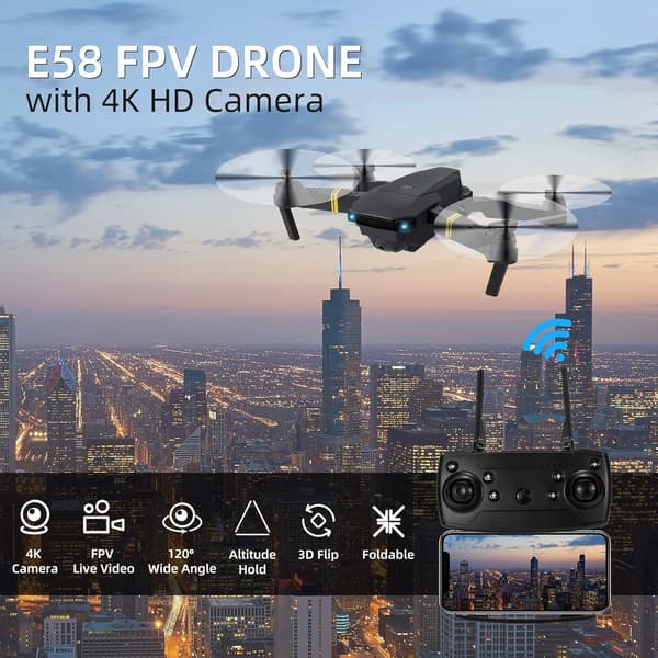 Drone with Camera for Adults 4K 1080P 3 Batteries Foldable Mini Drone with Camera, Altitude Hold, One-Key Takeoff/Landing, 3 Speed Modes, 3D