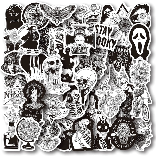 Gotiske klistermærker, 50 stk. Goth vinyl klistermærkepakke, vandtætte skeletklistermærker til bærbare computere, vandflasker, telefonetui, kranieklistermærker