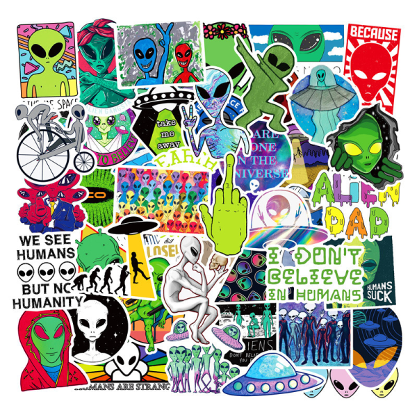 Vinyl Alien Stickers til Laptop Alien UFO Stickers Pakke 50 Stk Alien Dekaler til Vandflaske Laptops Ipad Biler Kuffert