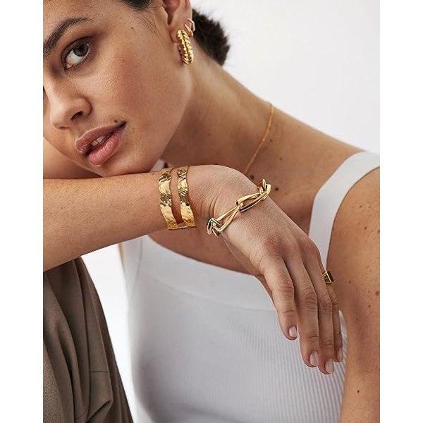 Elegant Guld Bar Armbånd til Kvinder Simpel Delikat Tynd Manschet Bangle Hæklet Armbånd 18K Guldbelagt Håndlavet Minimalistisk Smykke