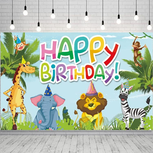 Cartoon Jungle Animal Birthday Banner Happy Birthday Theme Party Decorations Backdrop for Birthday Party Background  Party Decoration Supplies