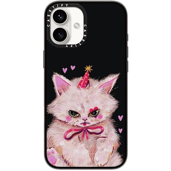 Kompakt iPhone 16 Pro Max Deksel [Lettvekt / 1,2 m 2X Militær Grad Fallbeskyttelse/Slank] - Kirsebær - Klar Svart Clown Kitty iPhone 16 Plus