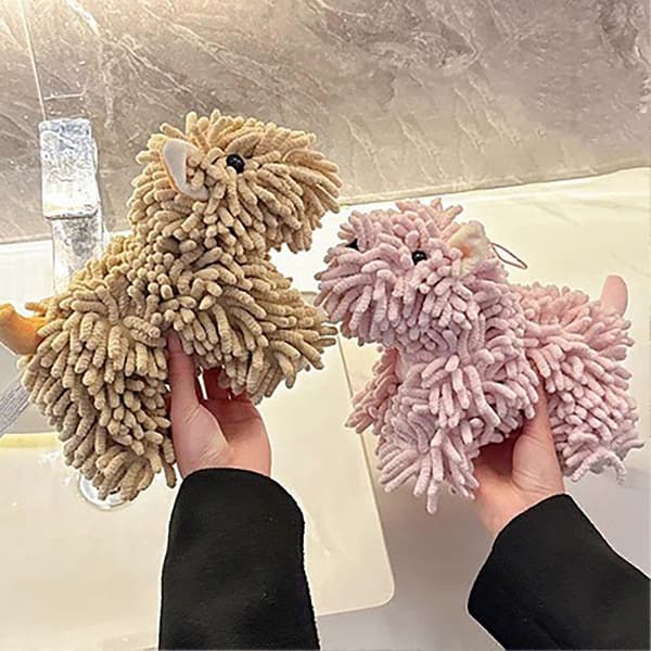 Chenille Håndklæde til Hvalpe – Sød Hundeform & Absorberende – til Badeværelse, Køkken, Hænder, Multifunktionelt Pink