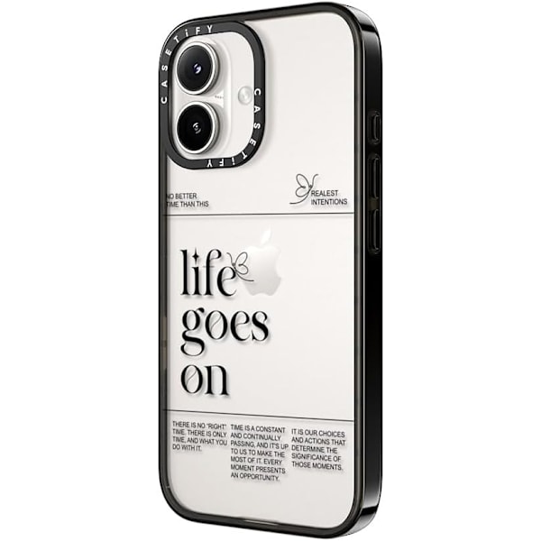 Kompakt iPhone 16 Pro Max Deksel [Lettvekt / 1,2 m 2X Militær Grad Fallbeskyttelse/Slank] - Kirsebær - Klar Svart Life Goes on iPhone 16 Plus