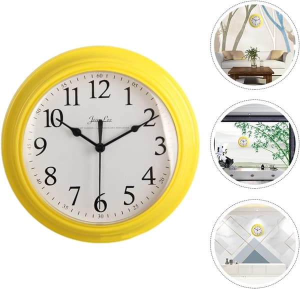 Silent Wall Clock - Round Yellow Wall Clock Non-Ticking Wall Clock Battery Operated Quartz Clock 9 Inch