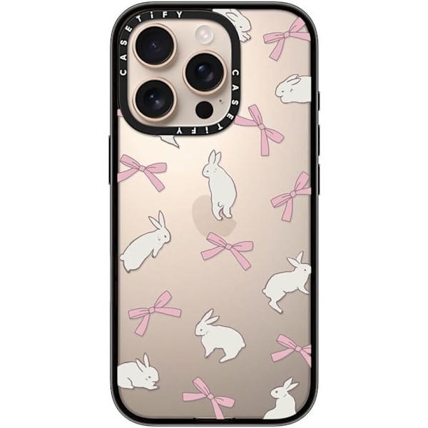 Kompakt iPhone 16 Pro Max Deksel [Lettvekt / 1,2 m 2X Militær Grad Fallbeskyttelse/Slank] - Kirsebær - Klar Svart Rabbit Ribbon iPhone 16 Pro