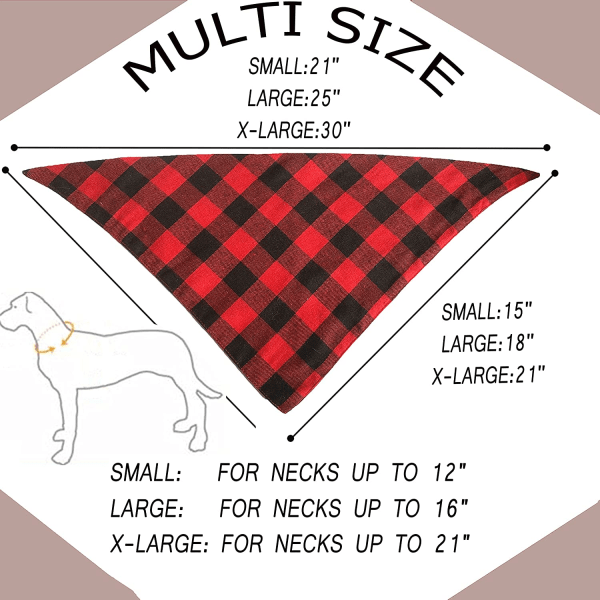 4 kpl ruudullinen koiran bandana, kolmio käännettävä lemmikkiliina pojille ja tytöille - punainen ja musta + sininen ja musta koko S