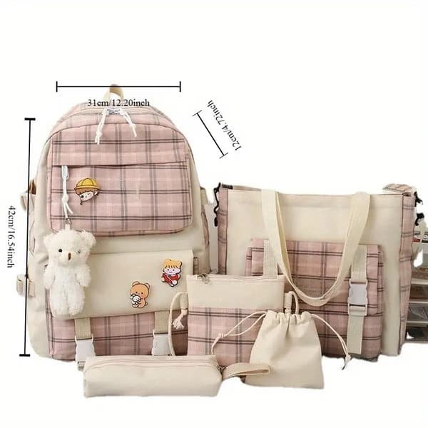 School Plaid Backpack 5-Piece Set