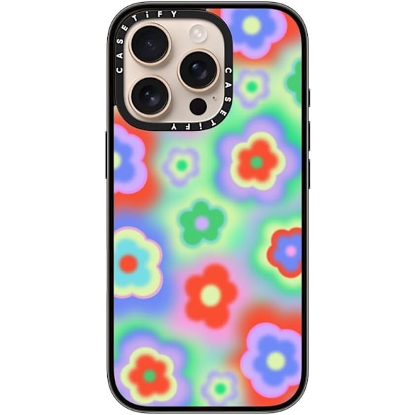 Kompakt iPhone 16 Pro Max Deksel [Lettvekt / 1,2 m 2X Militær Grad Fallbeskyttelse/Slank] - Kirsebær - Klar Svart Acid Flowers iPhone 16 Pro