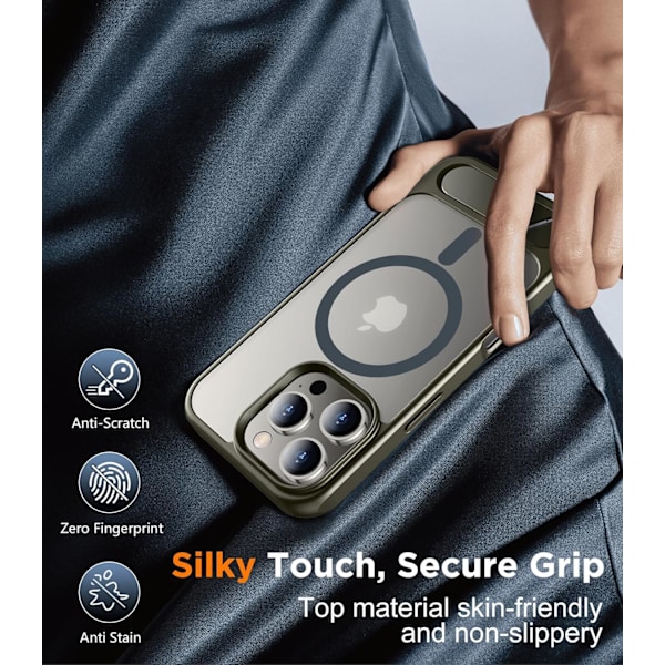 Magneettinen iPhone 16 Pro Max -kotelo, [Sisäänrakennettu näkymätön jalusta][Yhteensopiva MagSafe-tekniikan kanssa] [Sotilastason iskunkestävä] Ohut läpikuultava Gray for iPhone 16 Pro 6.3"