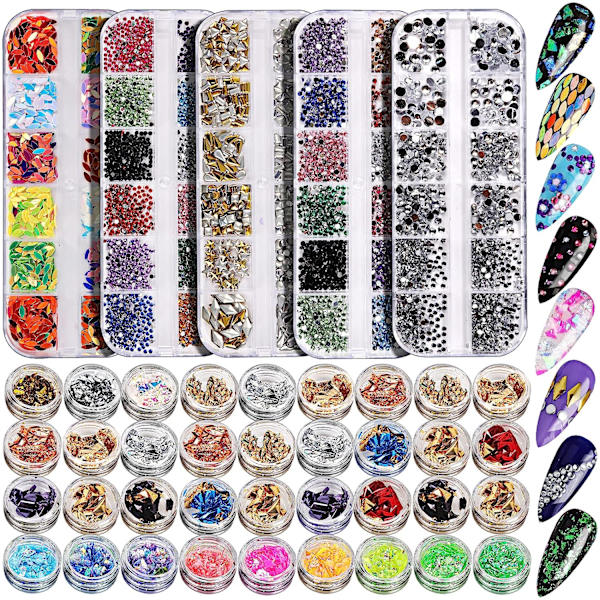 Ett set med nagelkonstset (12 färguppsättningar (hästögat + 1,5 borr + 2,0 borr + nit + transparent borr) remslåda)