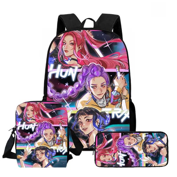 K-Pop Demon Hunter Ryggsäck med Matlåda & Pennfodral för Skolan
