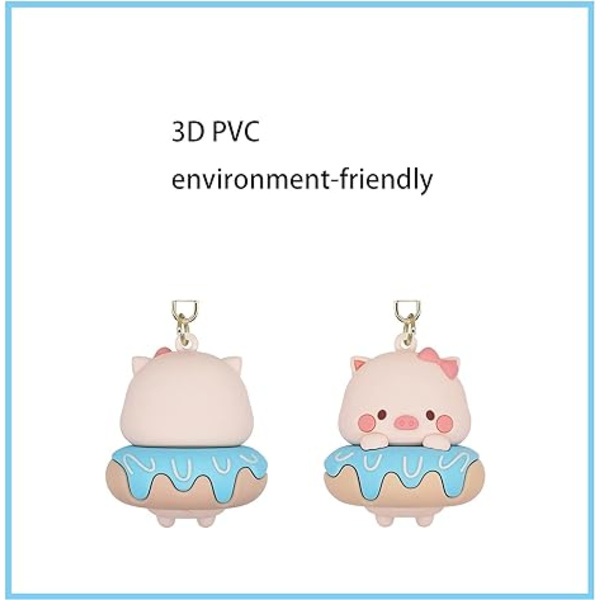 Søte nøkkelringer med griser - 3d Kawaii Anime nøkkelring - Tilbehør til bilnøkkel, veske, sjarmerende dekorasjon - Gave til jenter og gutter - Blå donutgris