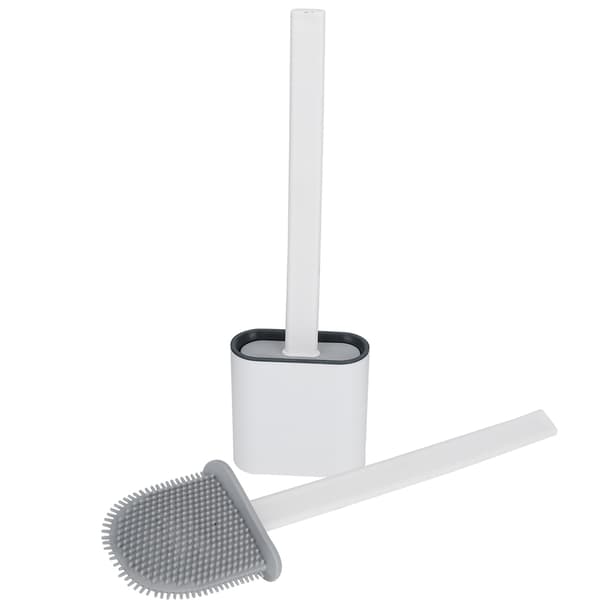 Wall-Mounted Deep Cleaning Toilet Brush with Long Handle and Quick-Drying Holder Set White