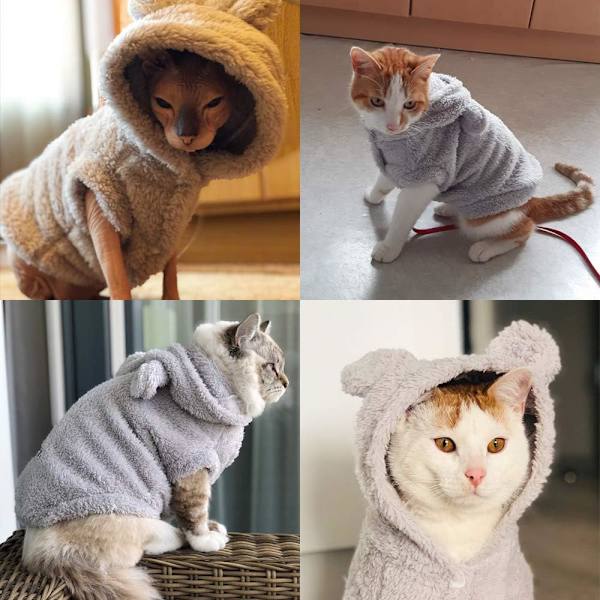 Vintervarme Små Hundepj'er til Hvalpe, Sød Kanin Design Pet PJS Jumpsuit, Blød Fleece Hoodie Tøj til Chihuahua Yorkie Puddel - Grå - S