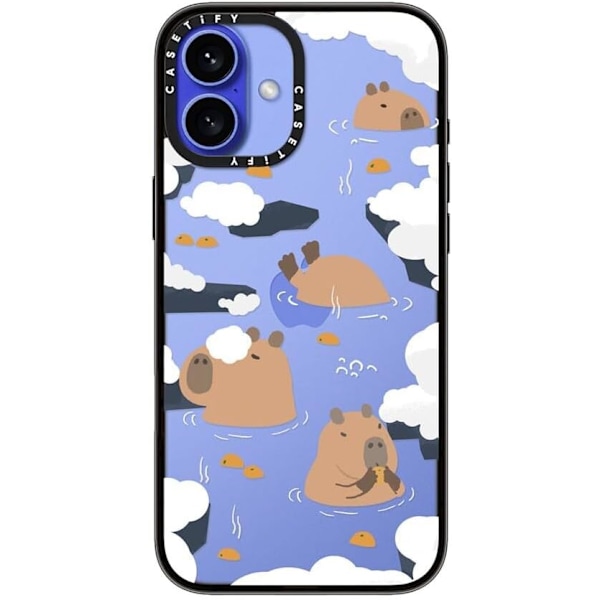 Kompakt iPhone 16 Pro Max Deksel [Lettvekt / 1,2 m 2X Militær Grad Fallbeskyttelse/Slank] - Kirsebær - Klar Svart Floating Capybara iPhone 16 Plus