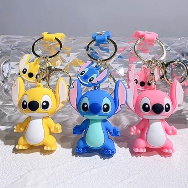 Anime Cute Stitch Silikonnyckelring, PVC-hänge Nyckelring Ringhållare Armbandstillbehör för barn Presenter（Shi Dizai-Yellow）
