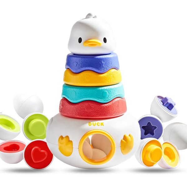Stapelbart leksak, baby ring stacker, 6 form matchande ägg leksaker för småbarn 6-12 månader och pojke eller flicka 1-3