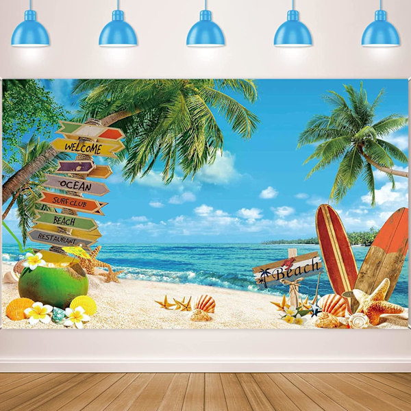 Sommarstrand Bakgrund Sommar Hawaiiansk Strand Bakgrund Havsstrand Surfbräda Porträtt Fotografering Bakgrund Aloha Luau Födelsedagsfest Dekorationer Tillbehör