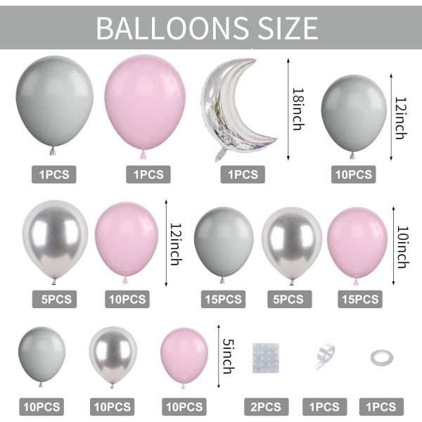 Rosa Bryllupsballoner, Rosa Grå Sølv Ballongirlander Bue Kit til Piger Kvinder, 93 Pakke Rosa Festballoner til Fødselsdag Baby Shower Dekorationer