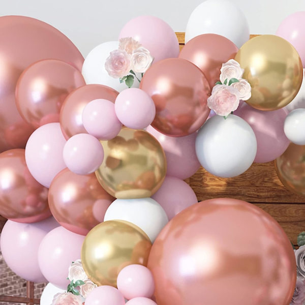 Pink Ballonbue Kit 140 Stk., Baby Shower Dekorationer til Pige med Rose Gold Metallic Baby Pink Balloner Garland til Festdekorationer