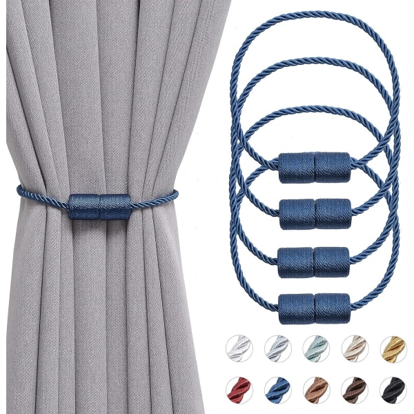 Packa magnetiska gardinbindningar, 16 tums handvävda behändiga gardinbindningar Cylindrisk dekoration för hemmakontorets fönster (marinblå)