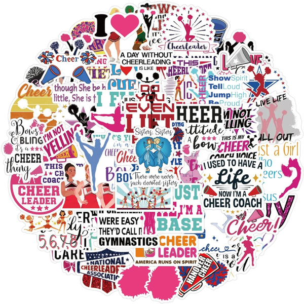 Fargerike Ins Style Cheer Stickers 50-pakke Perfekte gaver til cheerleadere Vanntett klistremerker for Scrapbooking Laptop Telefondeksel Vannflaske Hjemmedekor