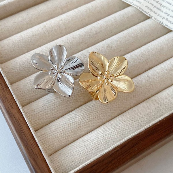 Blomst Åben Ring Justerbar Poleret Metal Ensfarvet Glat Overdreven Stil Petal Dame Galla silver