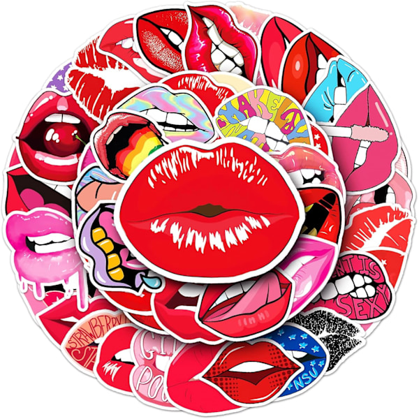 50-pakning Sexy Lips Stickers Vannflasker Bærbar PC Bil Telefon Gitar Skateboard Scrapbook Trendy Kiss Sticker Vinyl Vanntett Estetiske Trendy Klistremerker