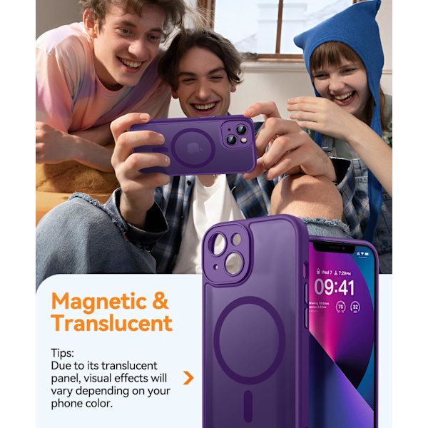 Magnetisk etui til iPhone 16 Pro Max med fuld kamerabeskyttelse [Kompatibel med Magsafe] [Gennemskinnelig mat] Beskyttende telefonetui, mat sort Deep Purple iPhone 13