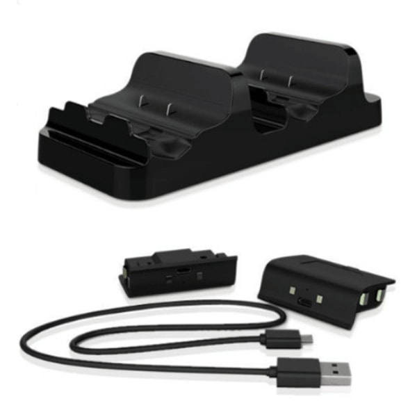 Dobbelt opladningsdock kompatibel med XBOXONE Gamepad trådløs controller, standoplader dobbelt dock opladningsstation dock-sort