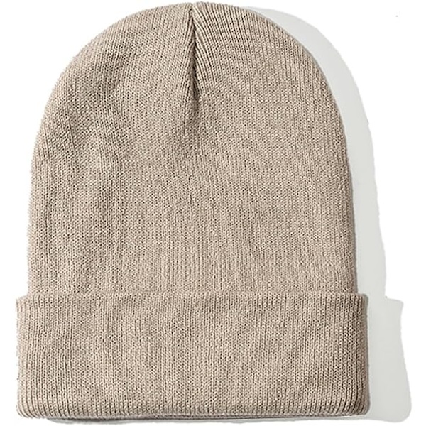 2 pak unisex huehatte til mænd og kvinder strikkede vinterhuehatte（Beige）