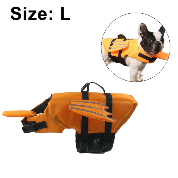 Hundräddningsväst- Preserver med justerbart bälte, Pet Simning Shark Jacket för kort näsa Dog-Orange L