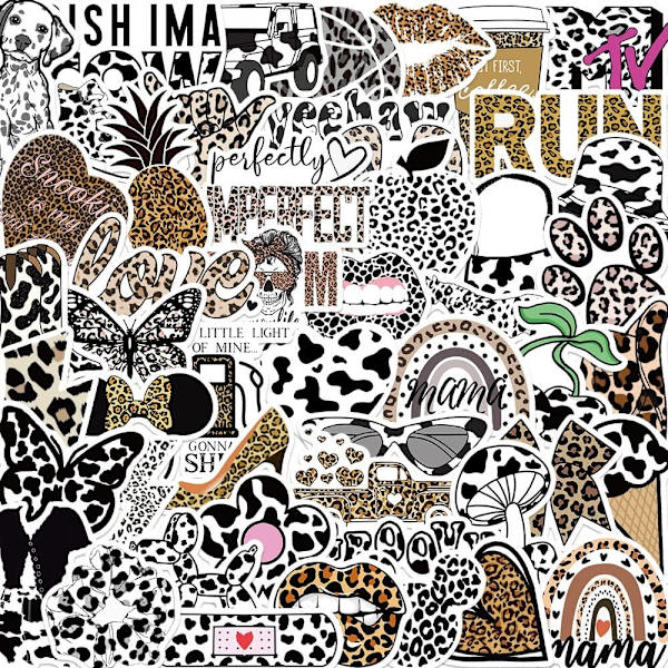 50 st Leopard Print Stickers Pack Vinyl Vattentäta Ko Cheetah Print Stickers Estetiska Leopard Dekaler för Laptop, Gitarr, Vattenflaskor, Bil