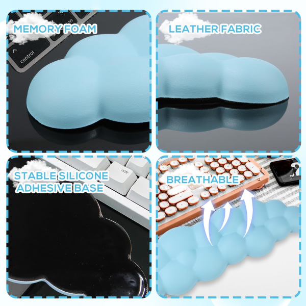 Tangentbord Cloud handledsstöd, mjukt bekvämt sött tangentbord handledsstöd Antisladd Ergonomiskt stöd Moln skrivbord handledsstöd & Memory Foam(blå)
