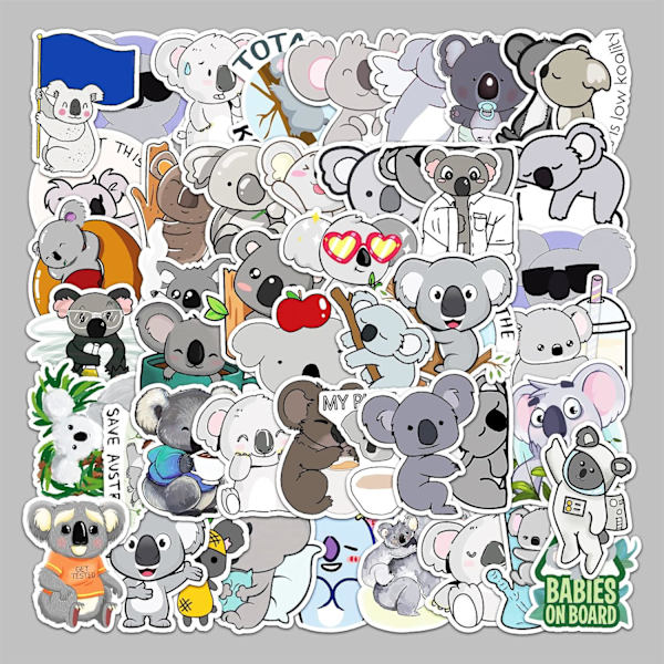 Koala bjørn vandtætte vinyl klistermærker med 50 stk. - Velegnet til bærbare computere, rejsetasker, notesbøger, telefoner, biler, scrapbøger, vandflasker, cykler, graffiti-klistermærker
