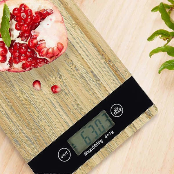 5kg/1g Digitaalinen keittiövaaka bambu kosketusnäyttö paristolla 2025